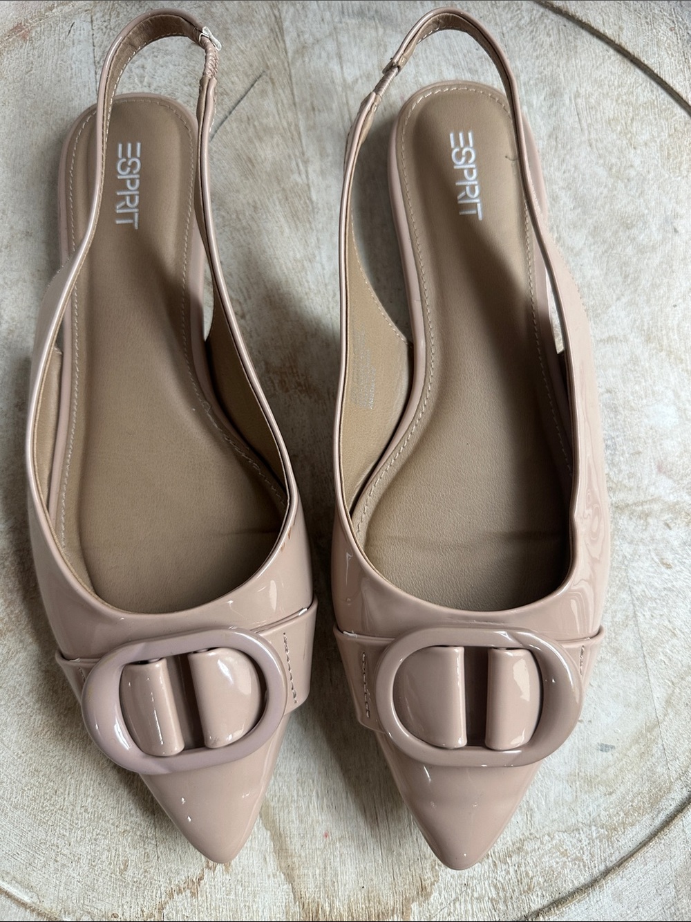 Esprit Blush Patent Leather Slingback Flats with Decorative Buckle